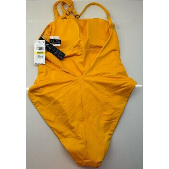 SOLUNA RUCHED Sheer Delight ONE SHOULDER One-Piece SWIMSUIT yellow gold size M - Picture 11 of 12